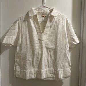 Faherty White Linen V-neck Top
